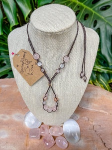 The 9 KNOTS Rose Quartz, Peach Moonstone & Selenite Necklace