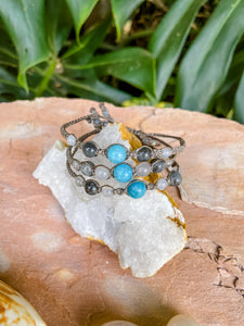 Aquamarine, Natural Moonstone & White Agate Bracelets