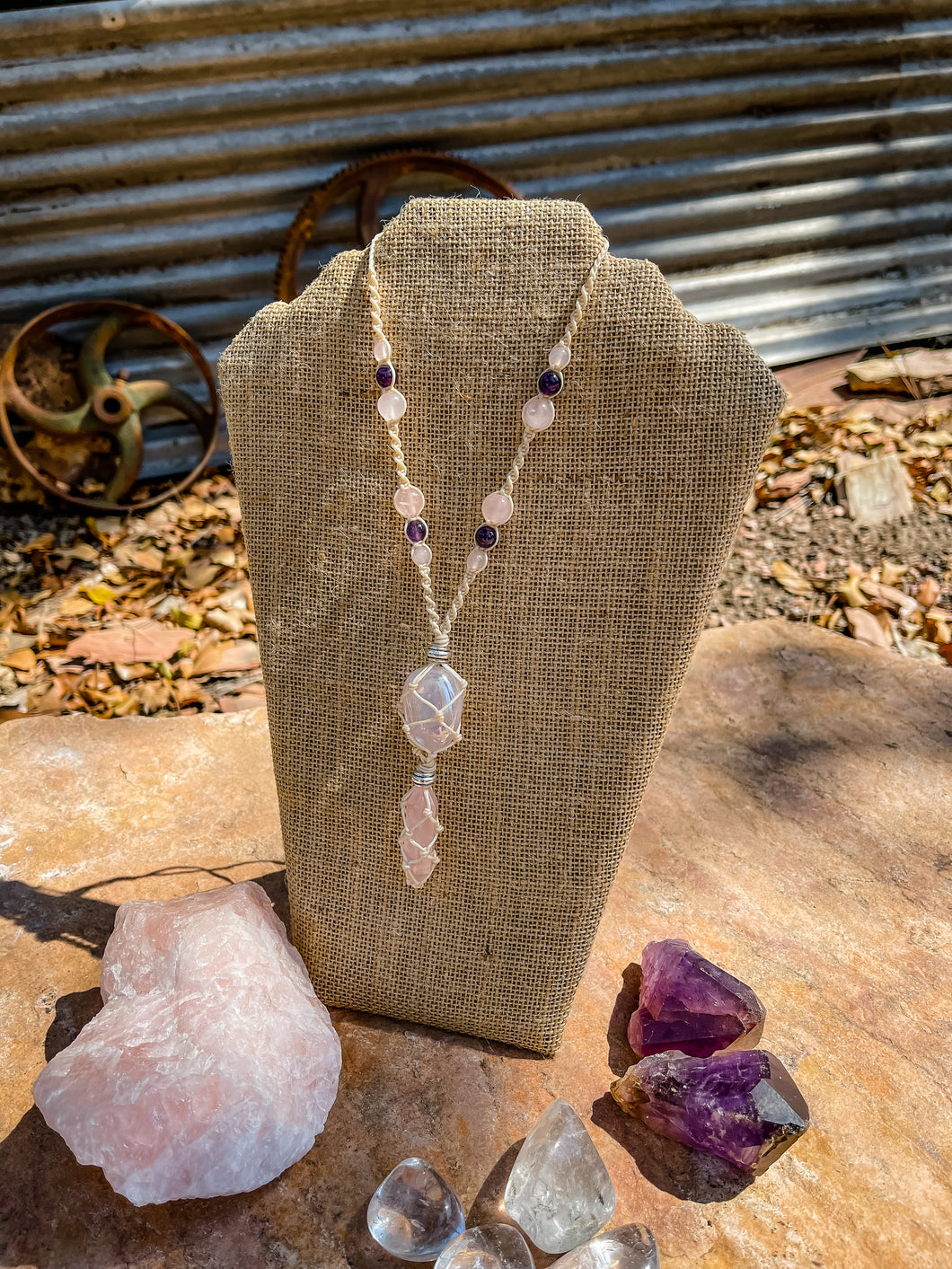 Rose & Aura Rose Quartz Necklace