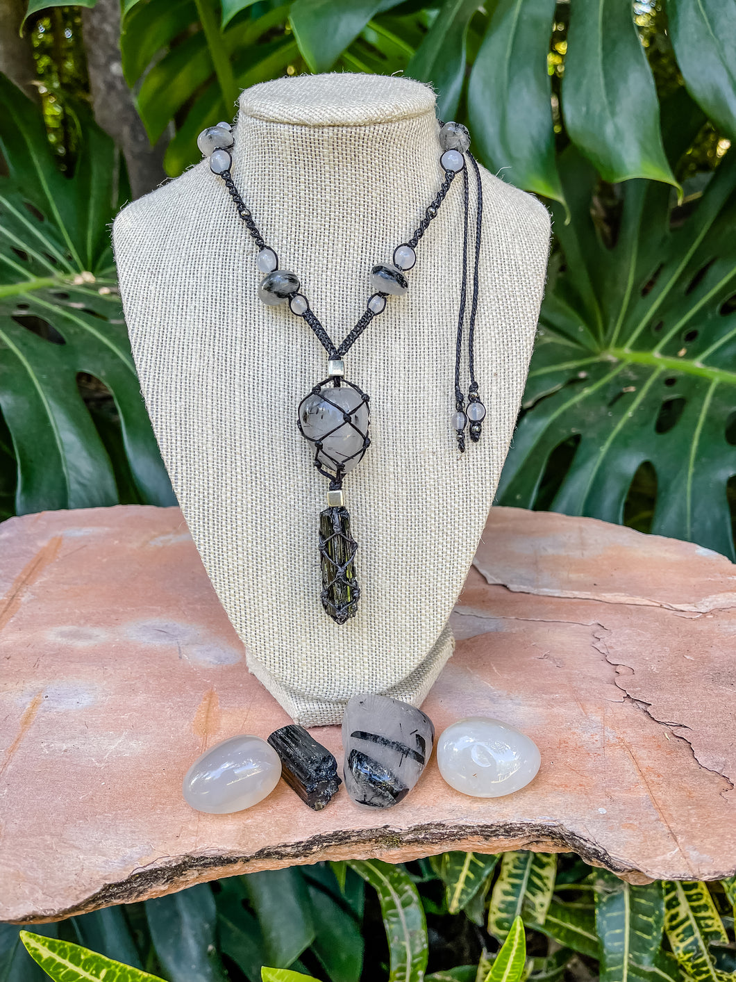 Tourmalinated Quartz & Black Tourmaline Necklace