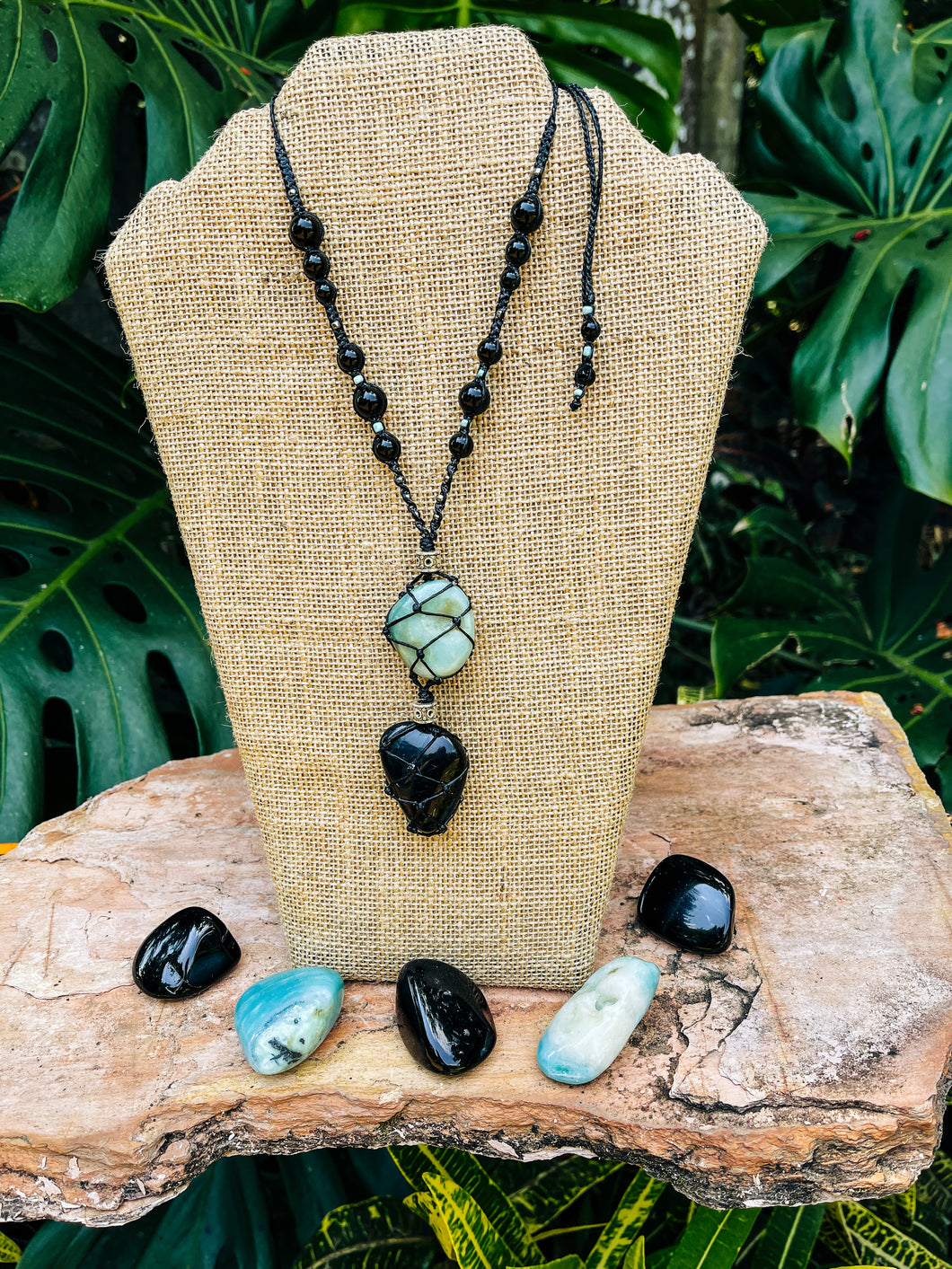 Amazonite & Black Agate Necklace