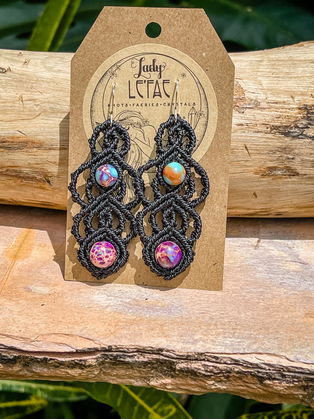 Imperial Jasper & Black Lotus Bloom Drop Earrings