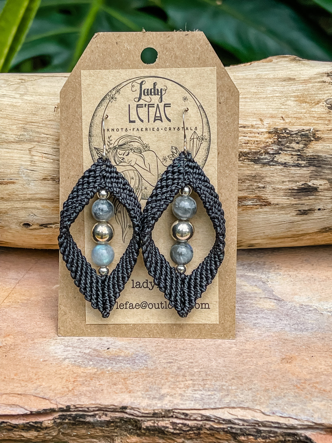 Natural Moonstone & Silver, Black Crescent Hoop Drop Earrings